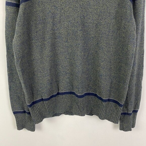 Banana Republic Merino Wool Mock Button Neck Sweater Size L Gray Navy Stripe - Picture 3 of 10